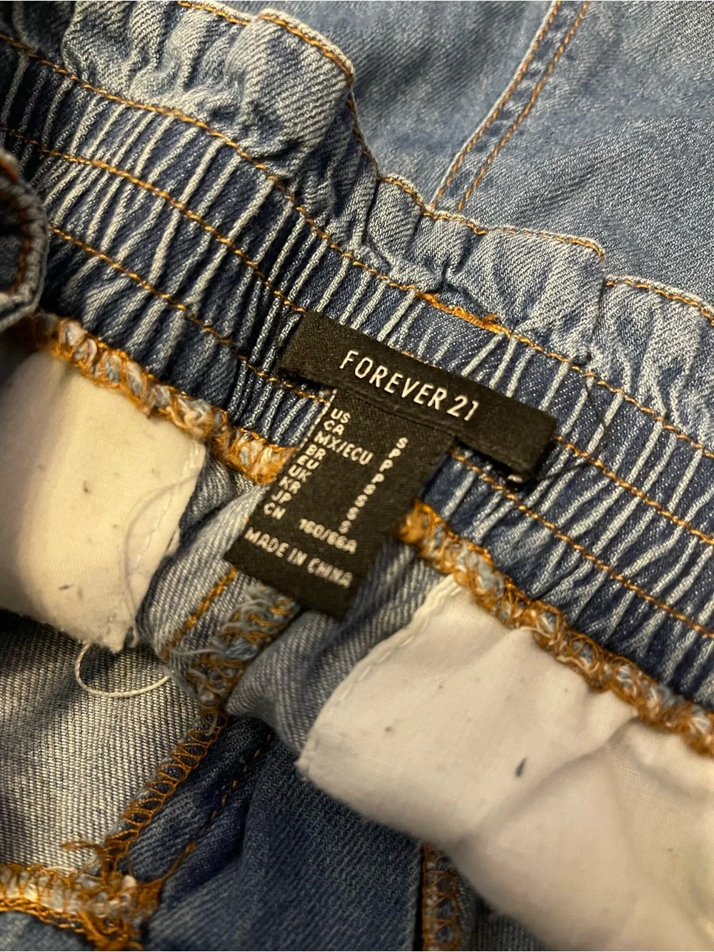 Forever 21 High-Waist Denim Paperbag Shorts in Blue
